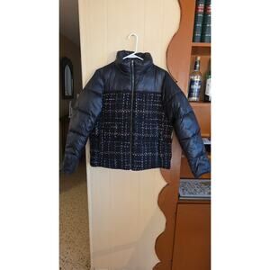 Aqua Women's Black Tweed Quilted Puffer Jacket Size M Winter Casual